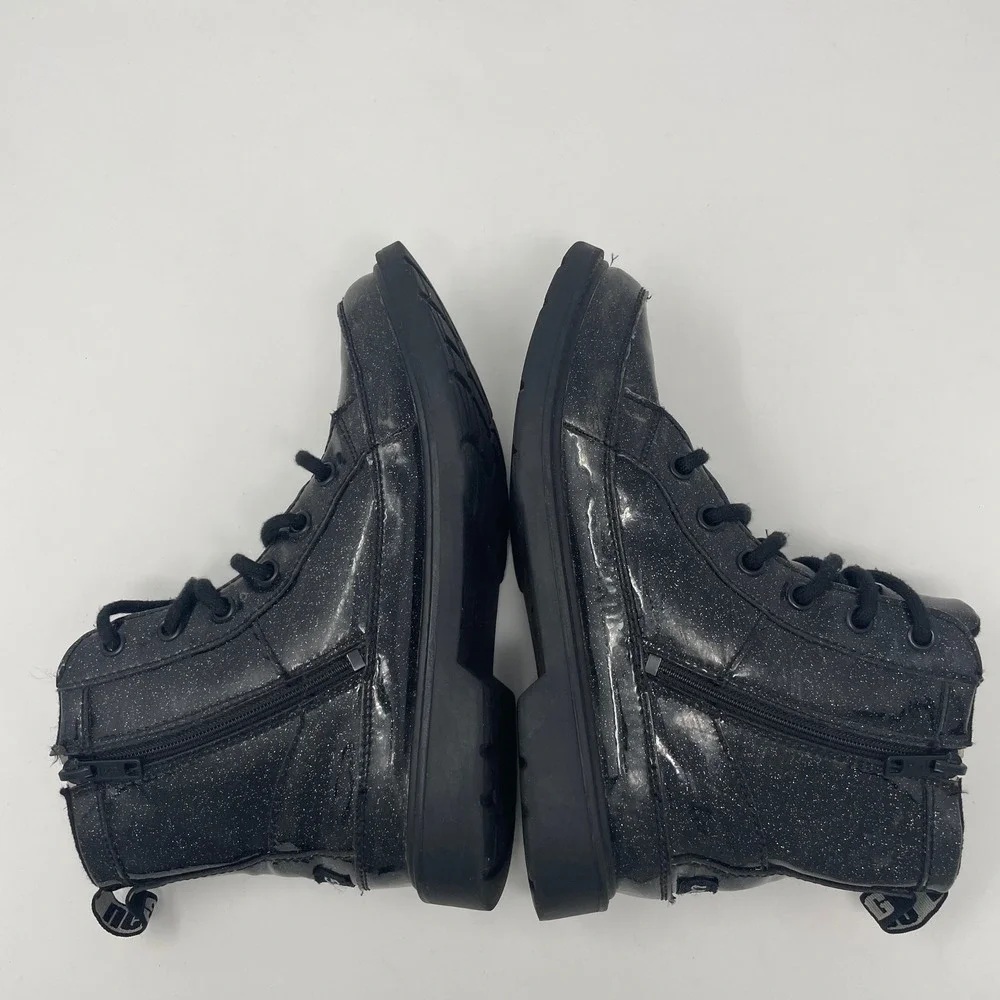 UGG Robley‎ Glitter Boot Black Lace Up Zip Winter Kids 4 Youth Patent Leather